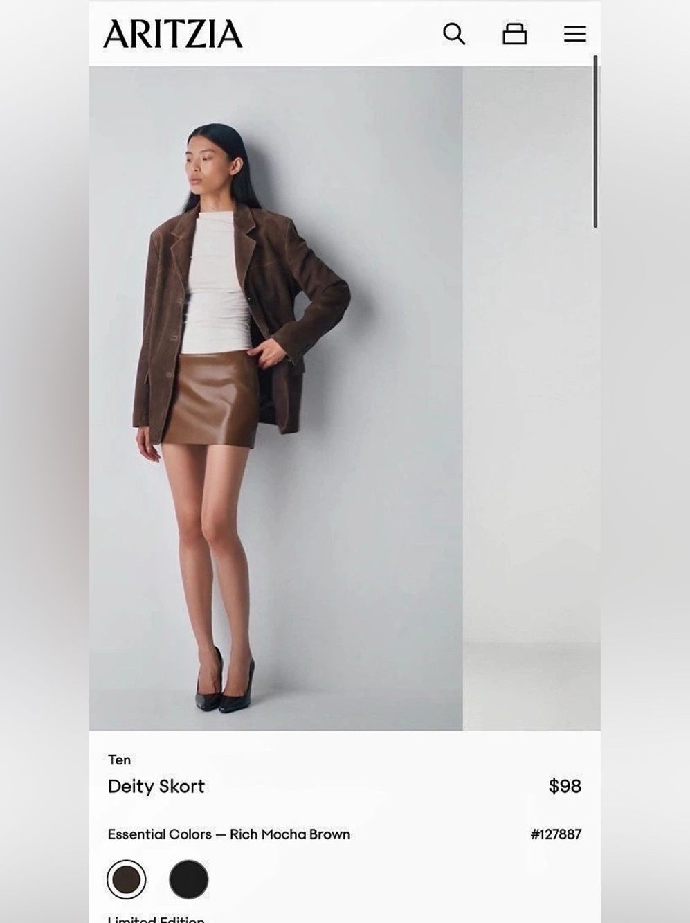 Aritzia Deity Skort Rich Mocha Brown